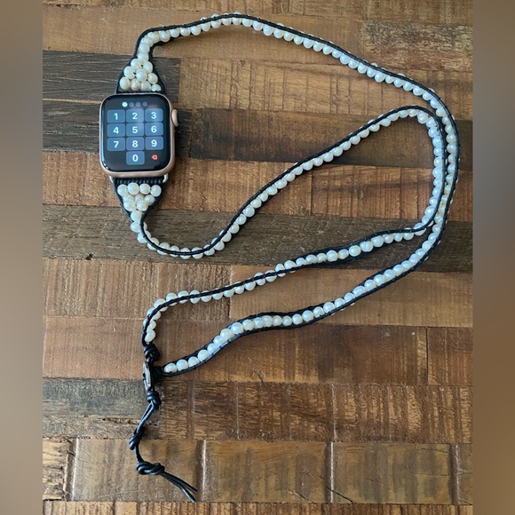 Victoria Emerson Pearl & Black Rope Apple Watch Wrap Bracelet. - Picture 2 of 4